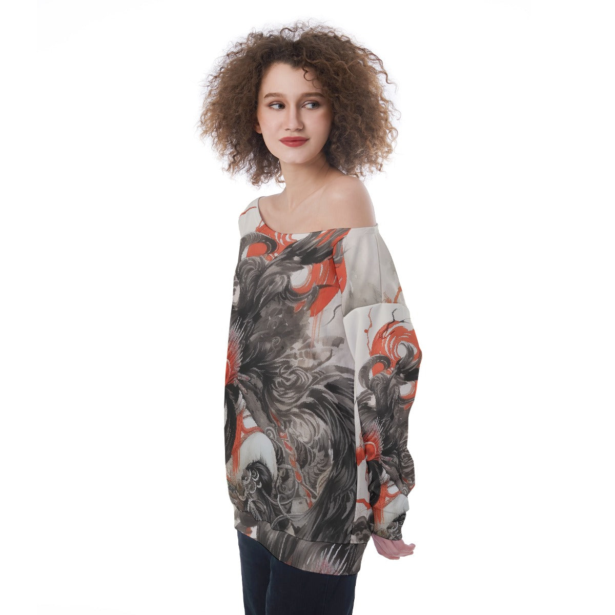 All-Over Print Oversized Women's Off-Shoulder Sweatshirt