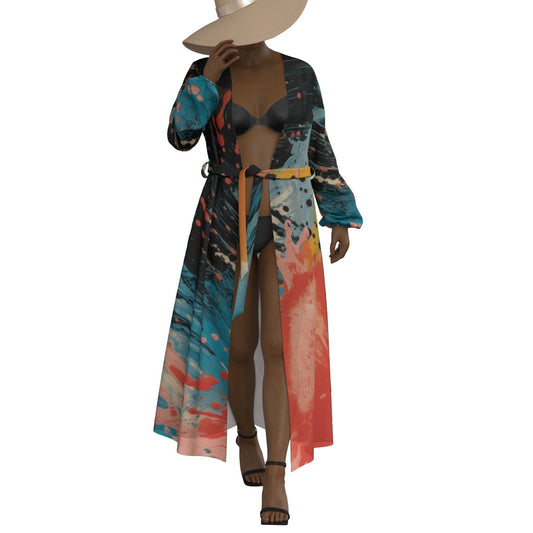 All-Over Print Women's Lace-up Chiffon Robe