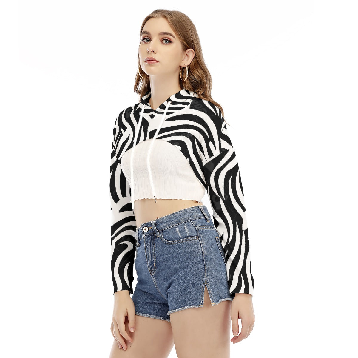 All-Over Print Women's Smock Short Hoodie With Long Sleeve