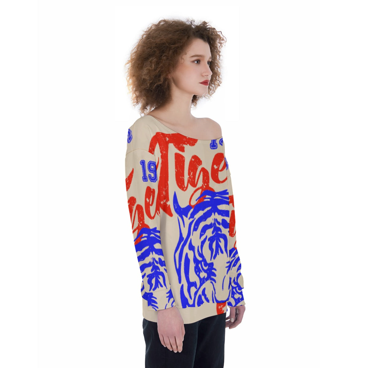 All-Over Print Oversized Women's Off-Shoulder Sweatshirt