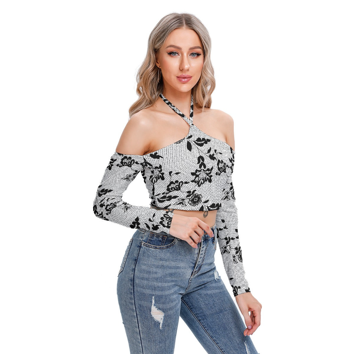 All-Over Print Women's Halter Lace-up Top