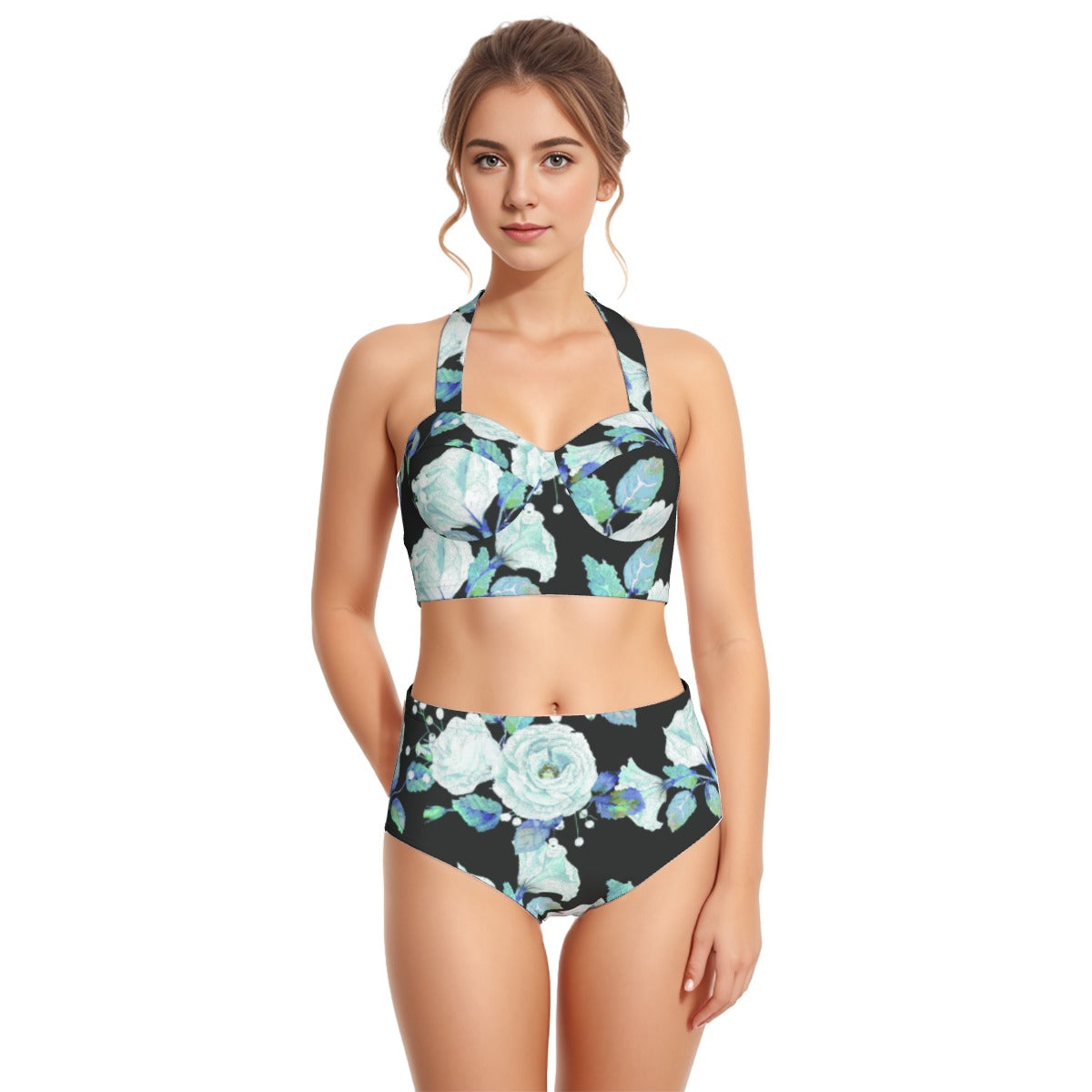 All-Over Print Women's Swimsuit Set With Halter