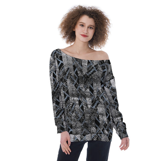 All-Over Print Oversized Women's Off-Shoulder Sweatshirt