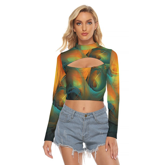 All-Over Print Women's Hollow Chest Keyhole Tight Crop Top