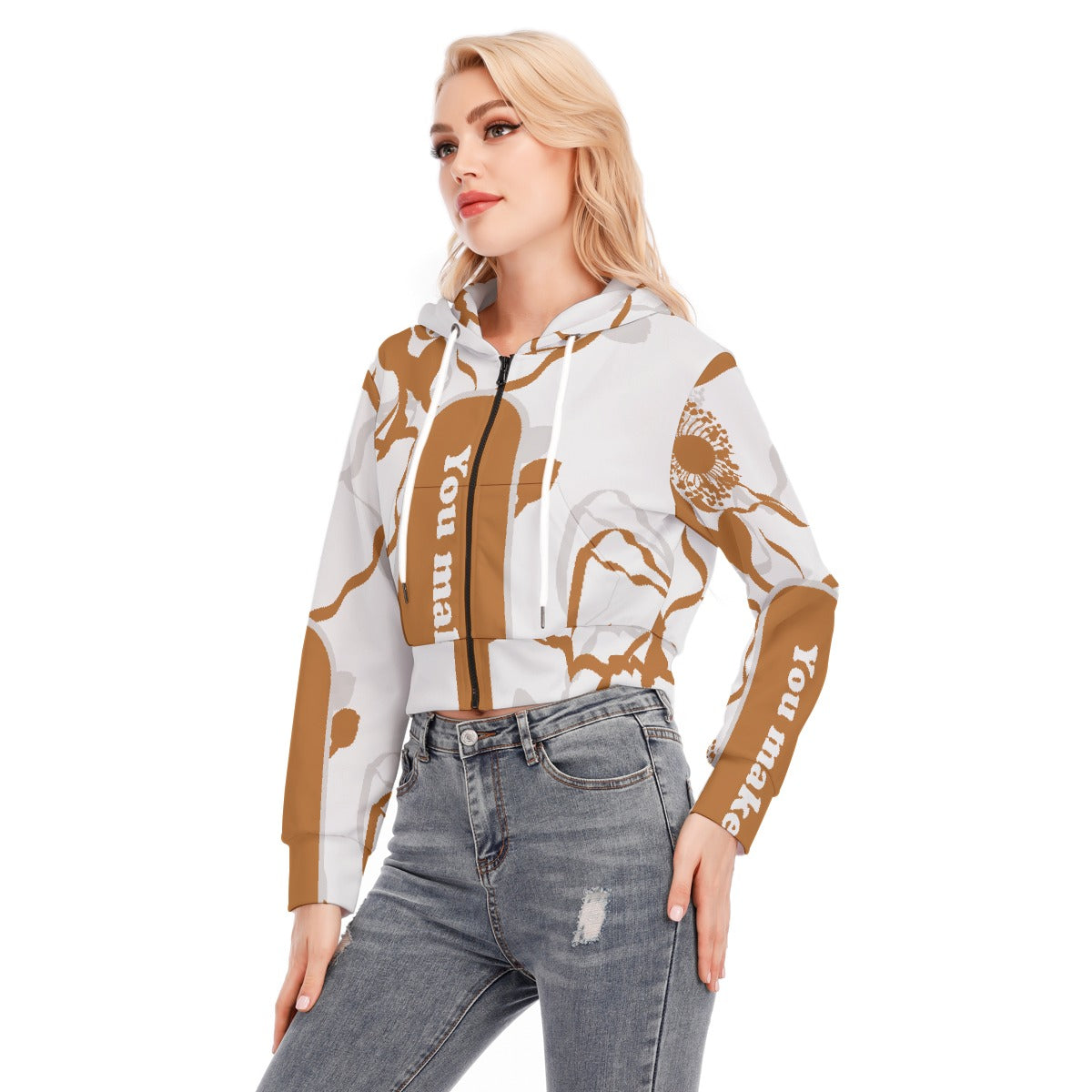 All-Over Print Women's Crop Top Hoodie With Zipper Closure