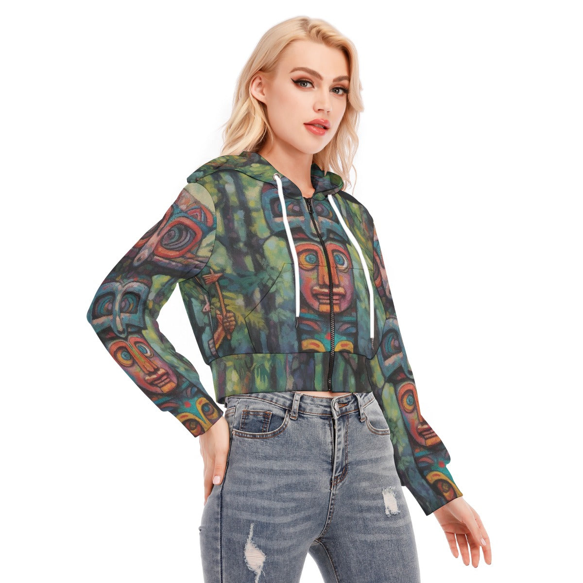 All-Over Print Women's Crop Top Hoodie With Zipper Closure