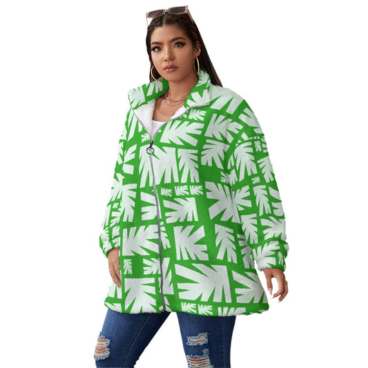 All-Over Print Unisex Borg Fleece Stand-up Collar Coat With Zipper Closure(Plus Size)
