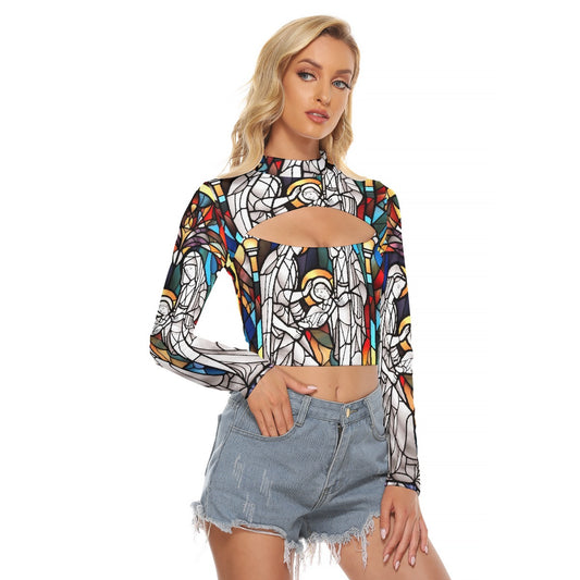 All-Over Print Women's Hollow Chest Keyhole Tight Crop Top