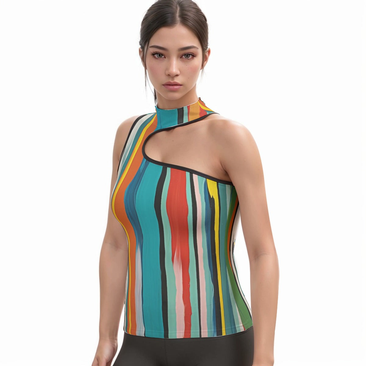All-Over Print Women's Halter Sleeveless Asymmetrical Tank Top