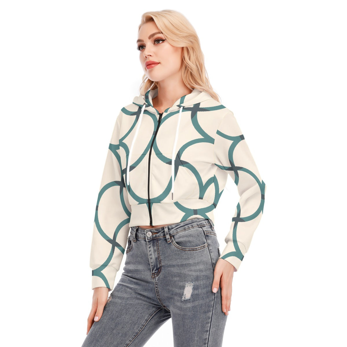 All-Over Print Women's Crop Top Hoodie With Zipper Closure