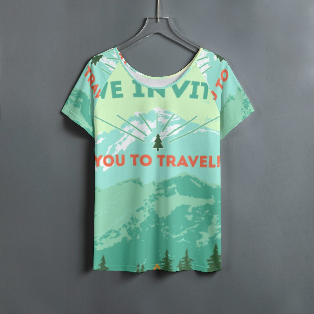 All-Over Print Women's Round Neck T-shirt With Raglan Sleeve