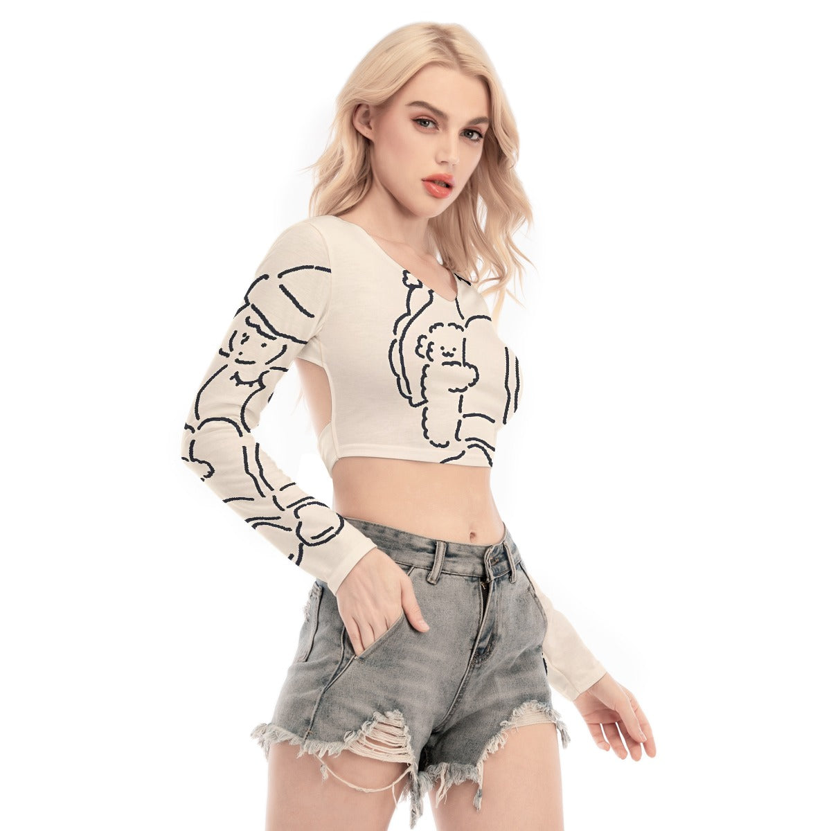 All-Over Print Women's Back Hollow T-shirt With Strap