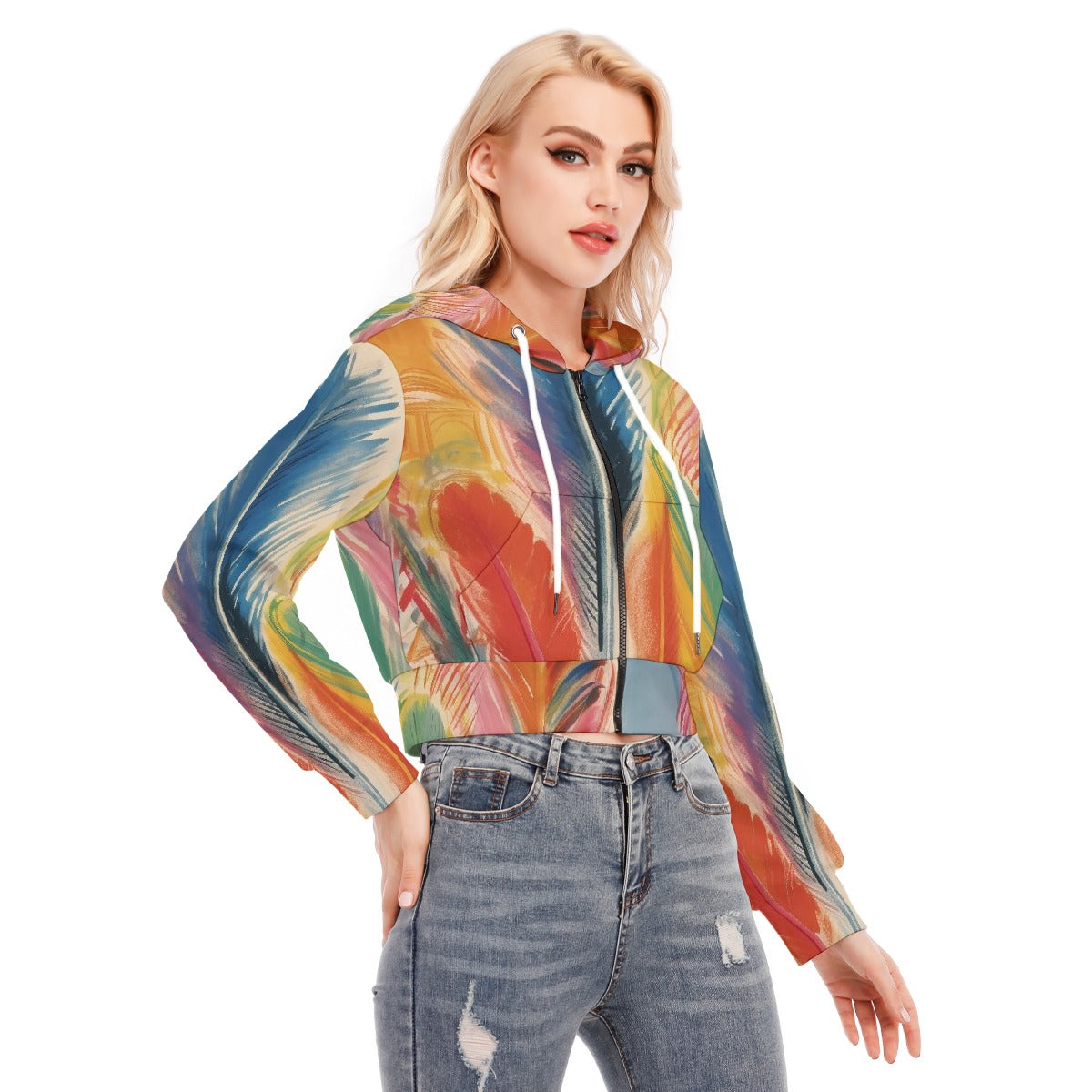 All-Over Print Women's Crop Top Hoodie With Zipper Closure