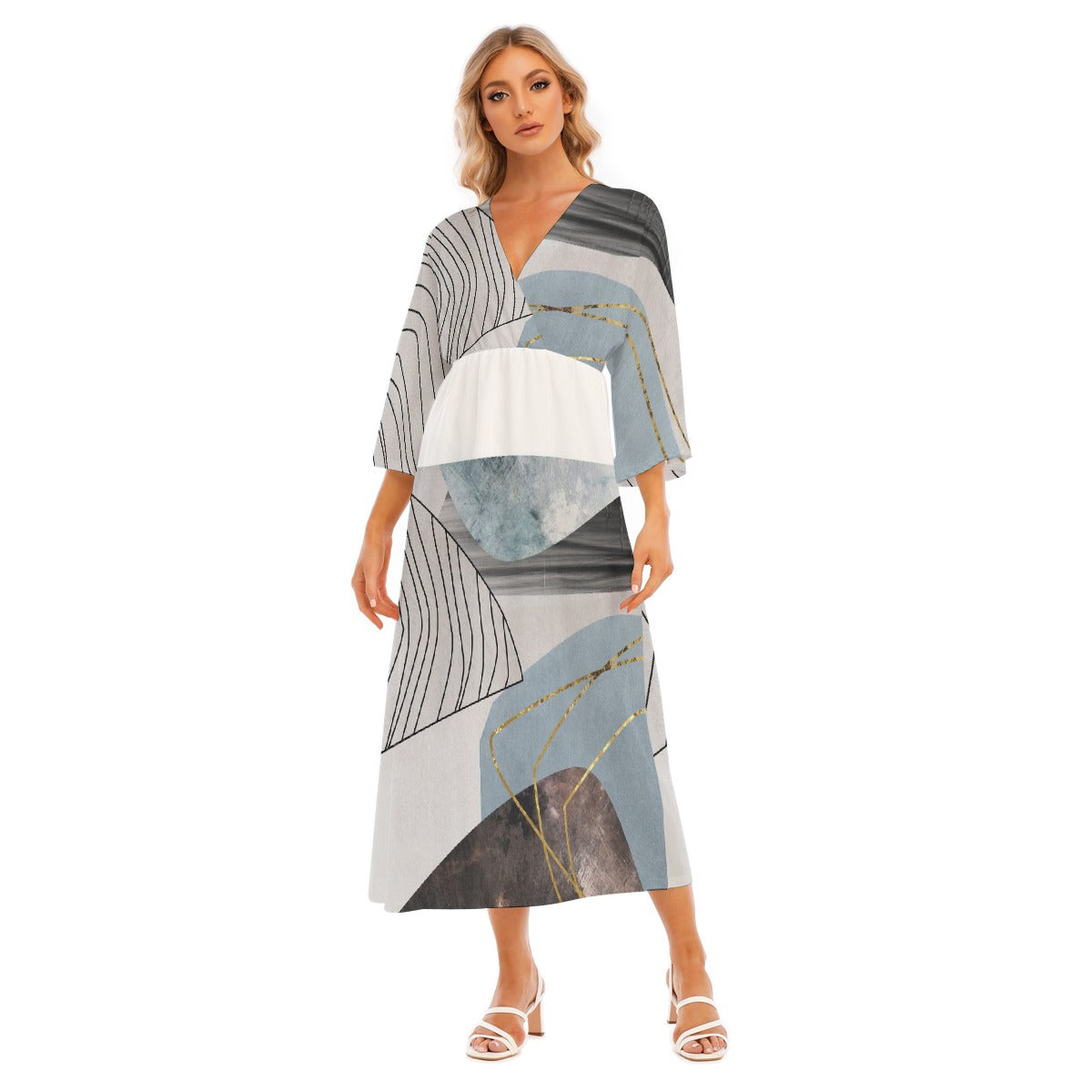All-Over Print Women's Mid-Sleeve Long Dress