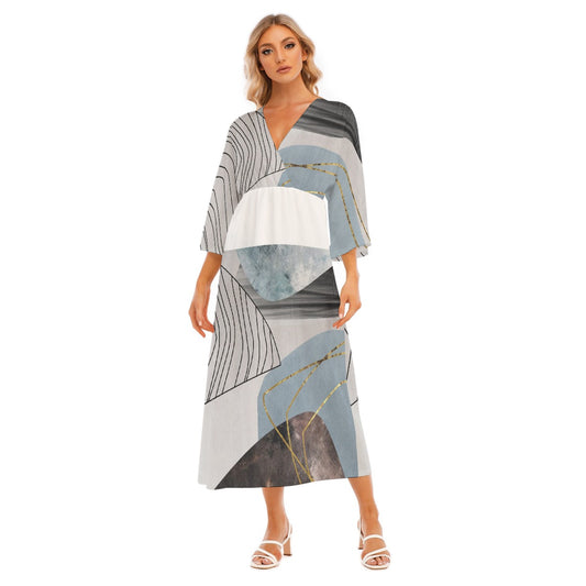 All-Over Print Women's Mid-Sleeve Long Dress