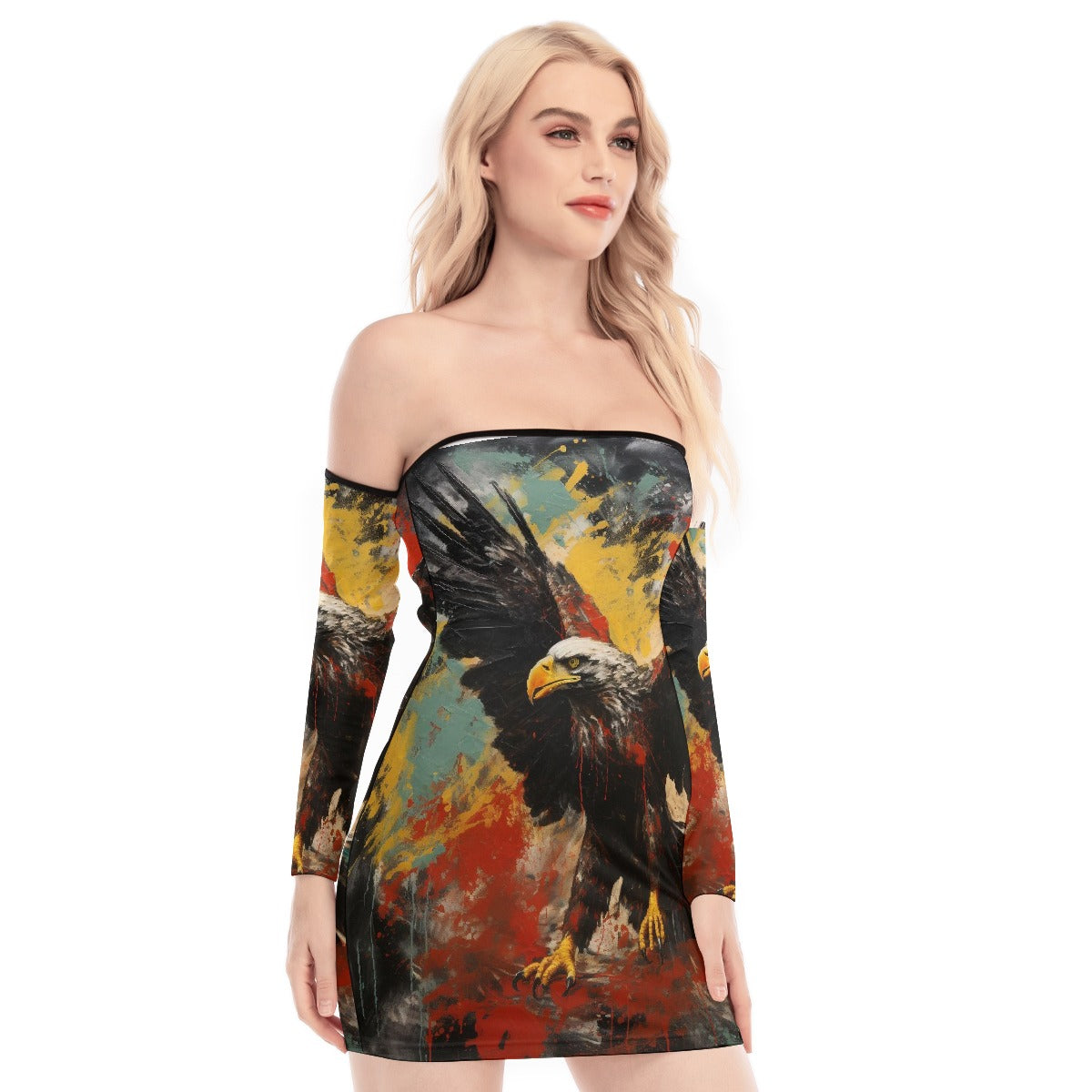 All-Over Print Women's Off-shoulder Back Lace-up Dress