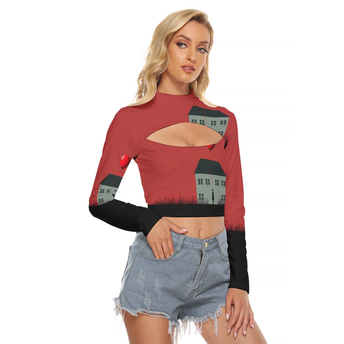 All-Over Print Women's Hollow Chest Keyhole Tight Crop Top