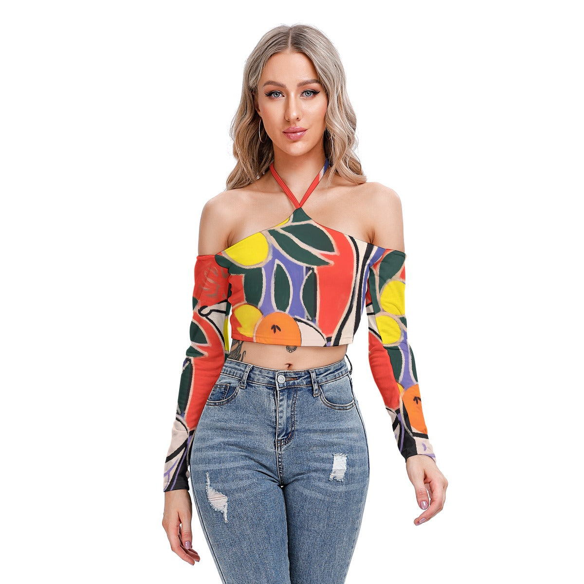 All-Over Print Women's Halter Lace-up Top
