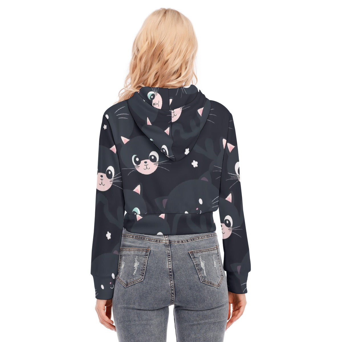 All-Over Print Women's Crop Top Hoodie With Zipper Closure