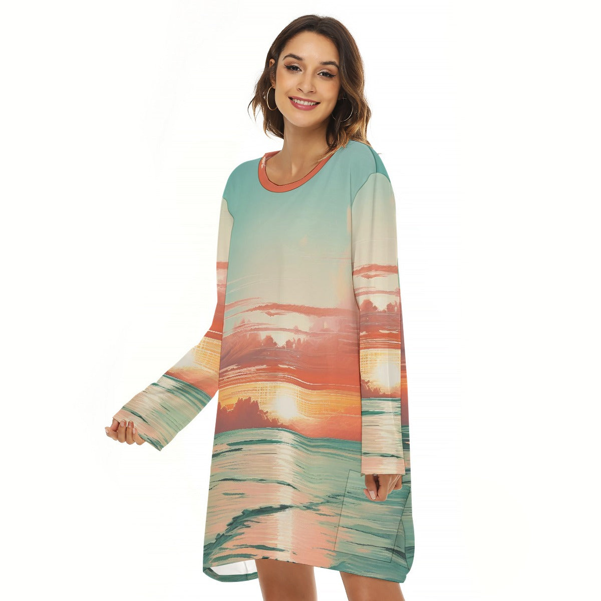 All-Over Print  Women's Loose Crew Neck Dress