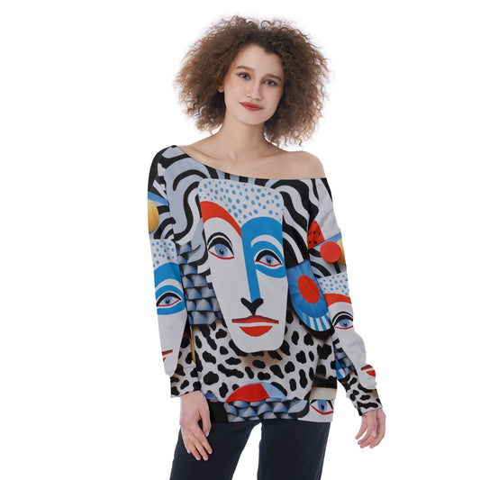 All-Over Print Oversized Women's Off-Shoulder Sweatshirt