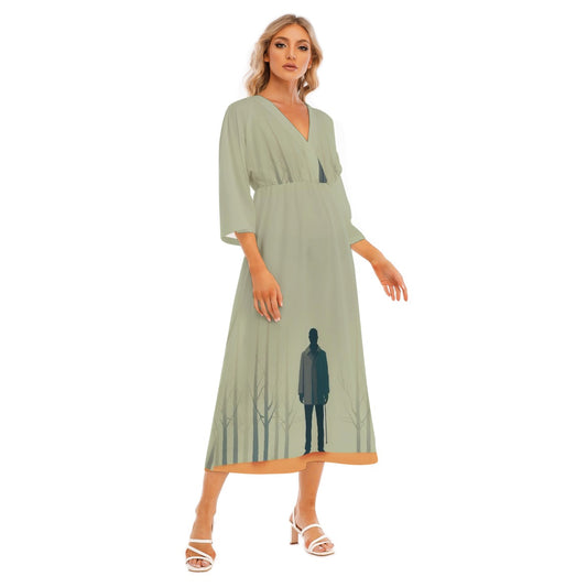 All-Over Print Women's Mid-Sleeve Long Dress