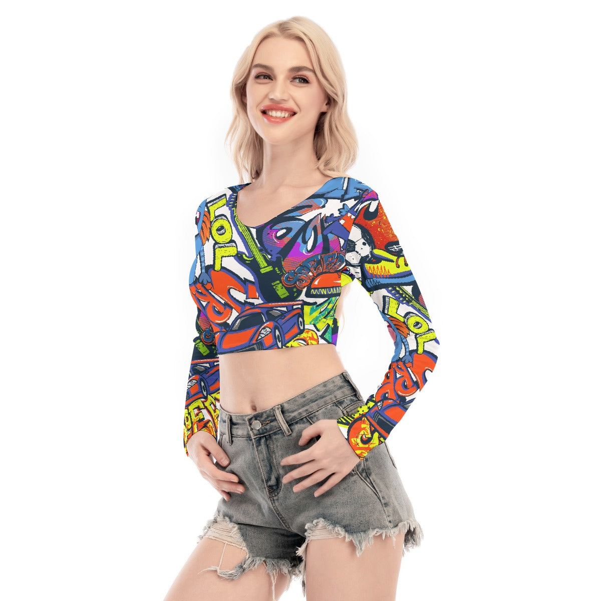All-Over Print Women's Back Hollow T-shirt With Strap