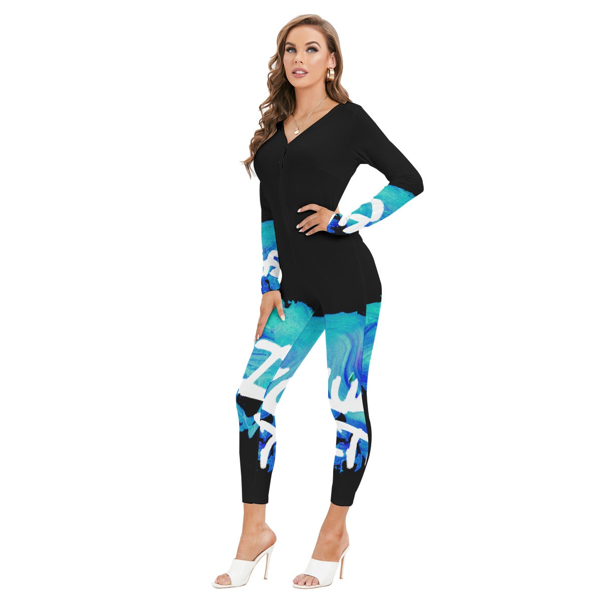All-Over Print Women's Plunging Neck Jumpsuit