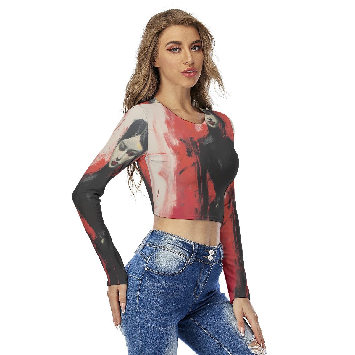 All-Over Print Women's Round Neck Crop Top T-Shirt