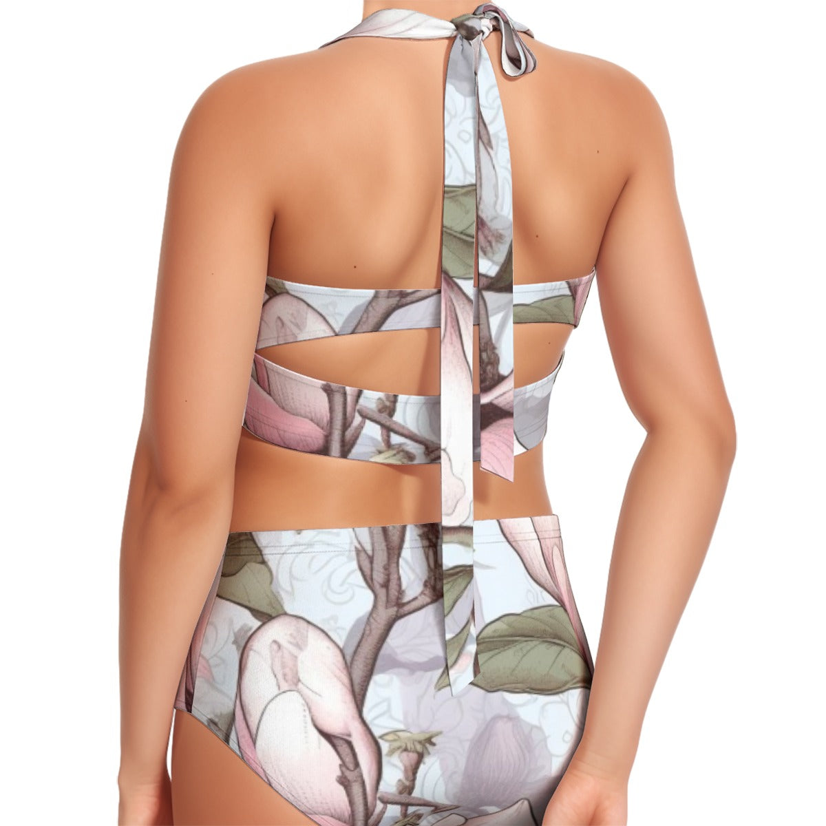 All-Over Print Women's Swimsuit Set With Halter