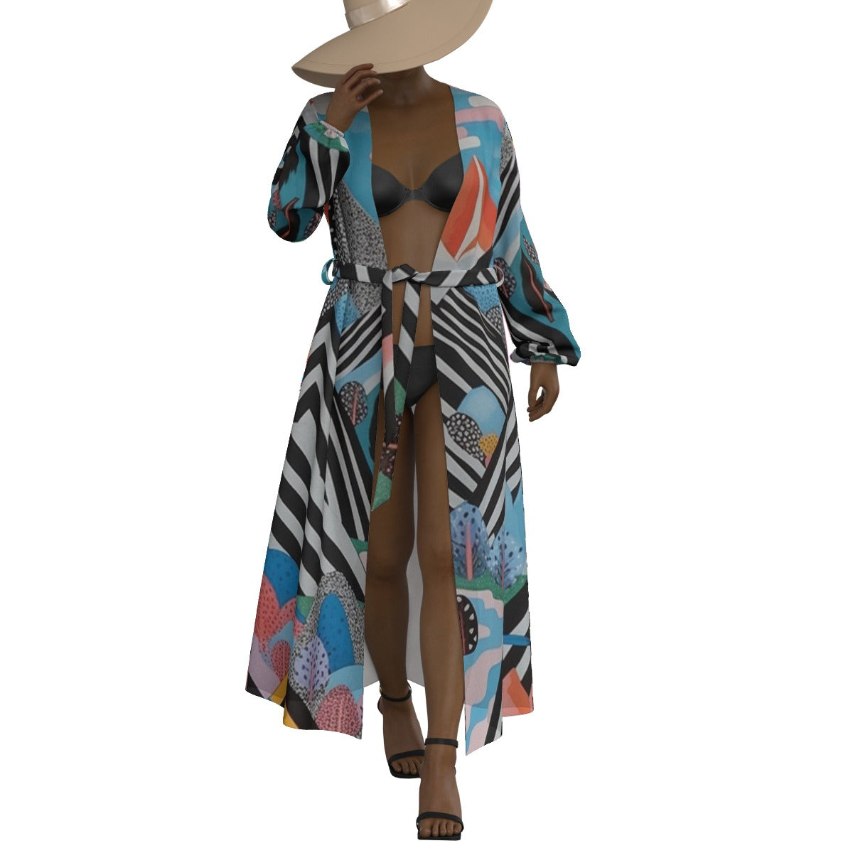 All-Over Print Women's Lace-up Chiffon Robe