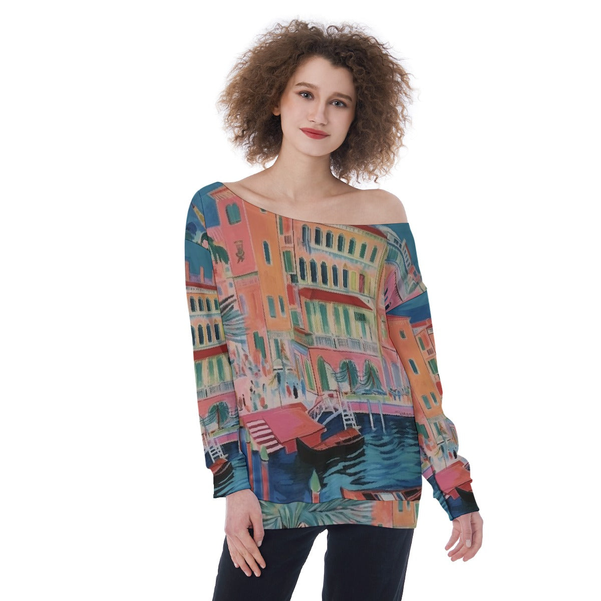 All-Over Print Oversized Women's Off-Shoulder Sweatshirt