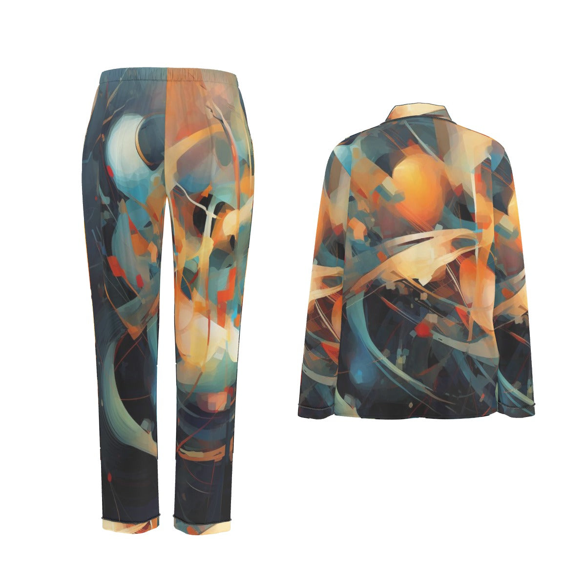 All-Over Print Women's Long Sleeve Pajama Set With Black Contrast Piping