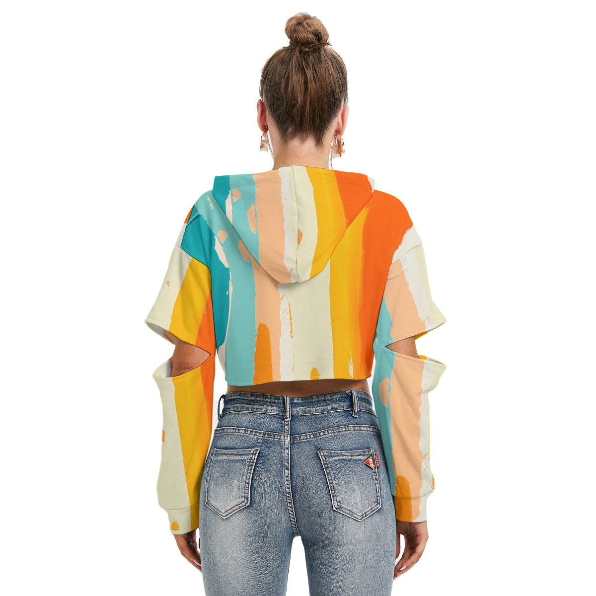 All-Over Print Women's Heavy Fleece Hoodie With Hollow Out Sleeve