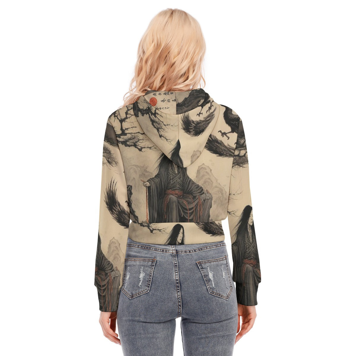 All-Over Print Women's Crop Top Hoodie With Zipper Closure