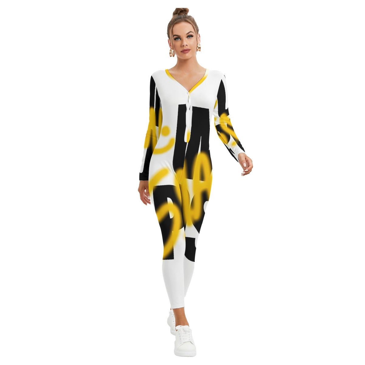 All-Over Print Women's Plunging Neck Jumpsuit