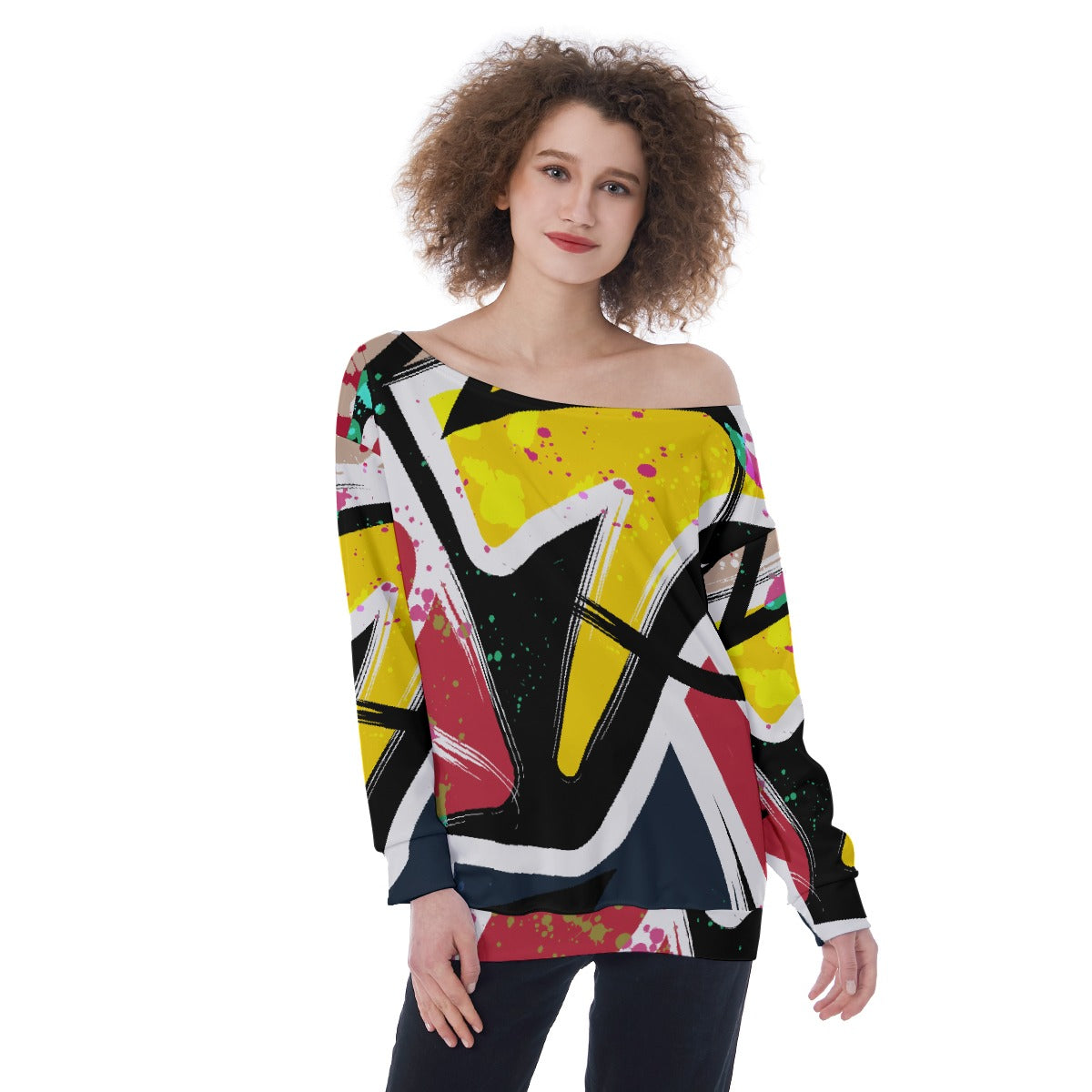 All-Over Print Oversized Women's Off-Shoulder Sweatshirt