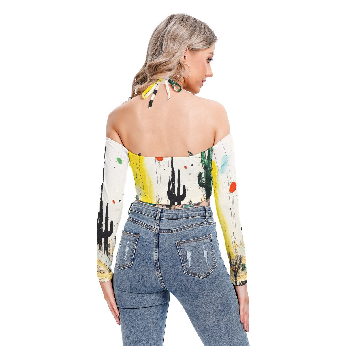 All-Over Print Women's Halter Lace-up Top