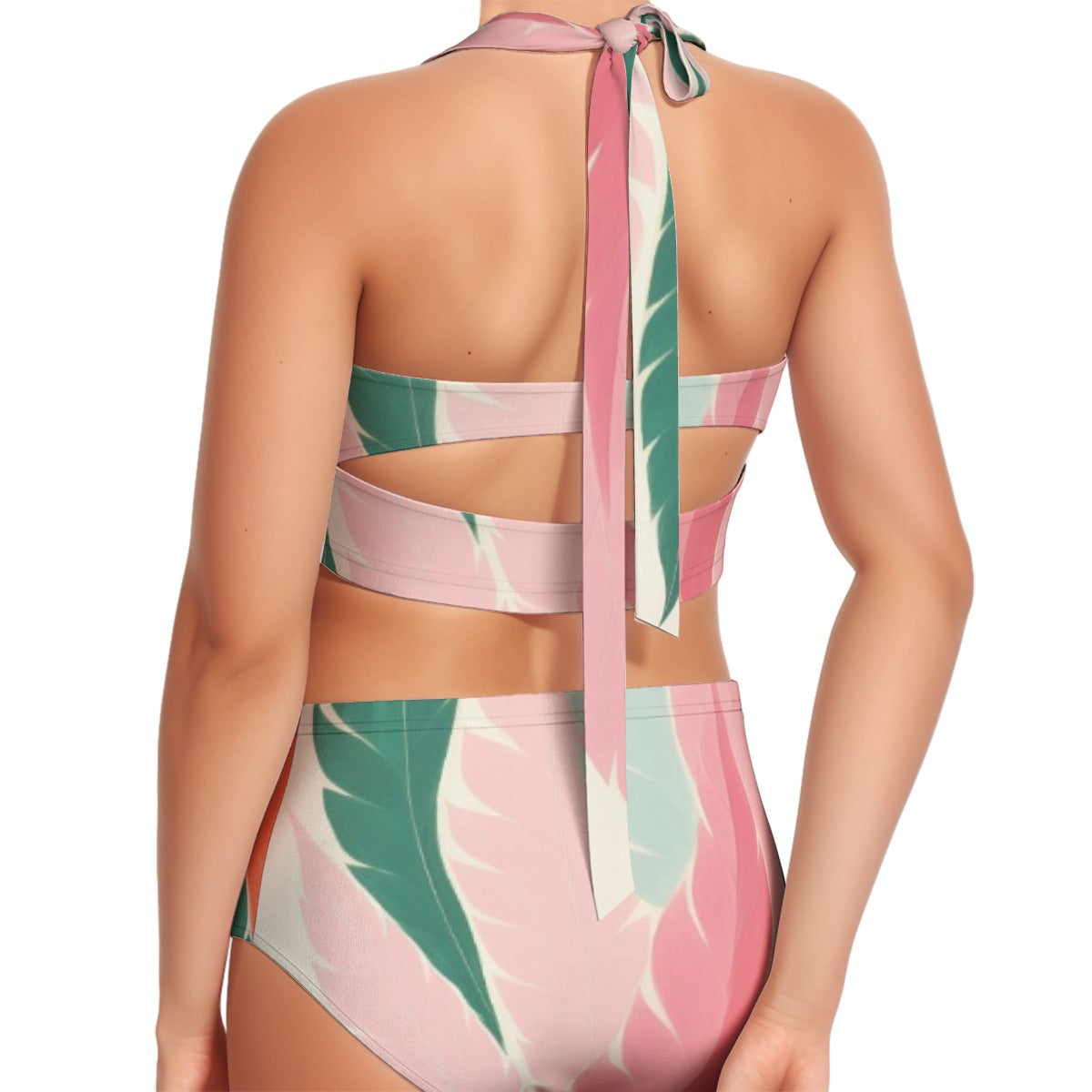 All-Over Print Women's Swimsuit Set With Halter