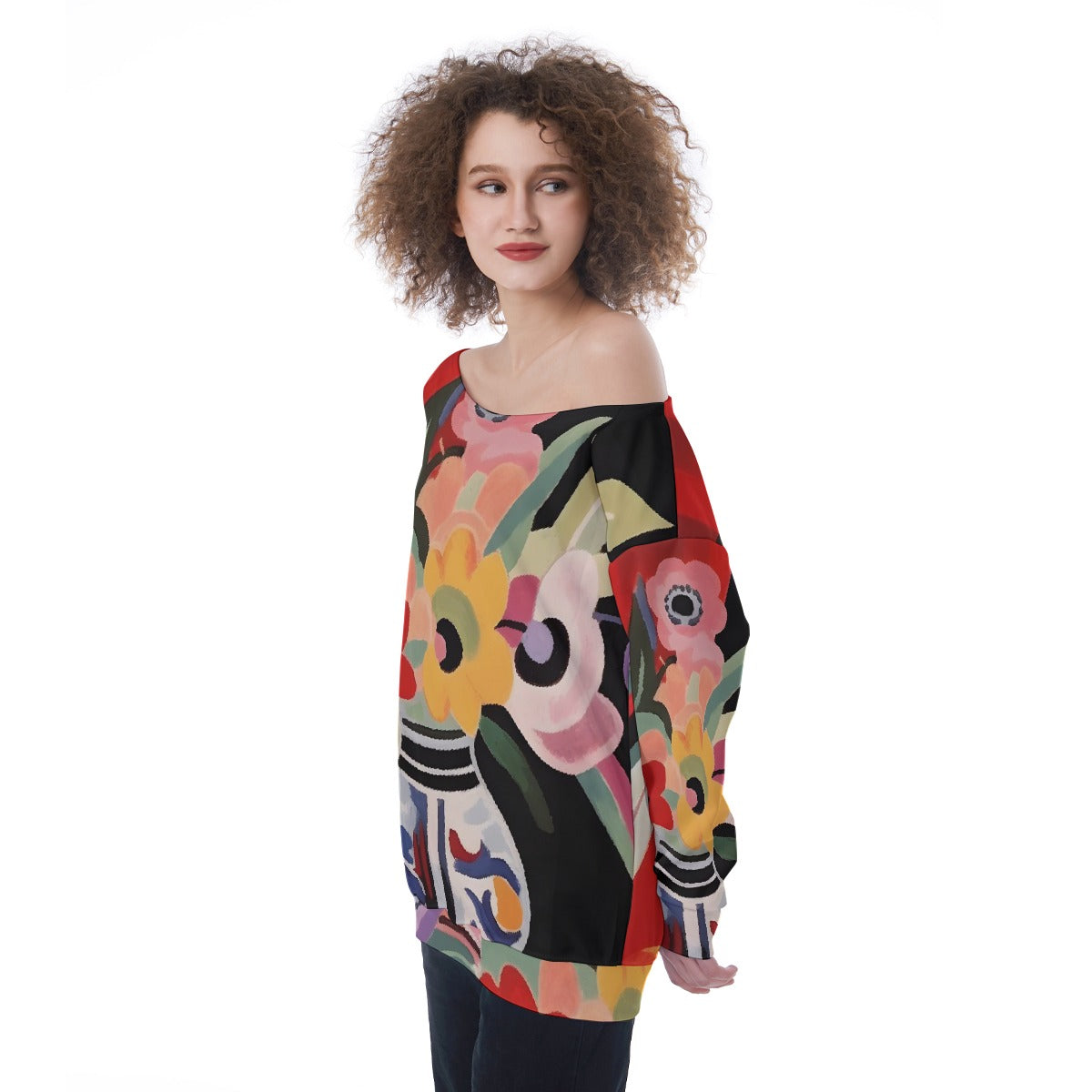 All-Over Print Oversized Women's Off-Shoulder Sweatshirt