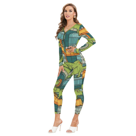 All-Over Print Women's Plunging Neck Jumpsuit