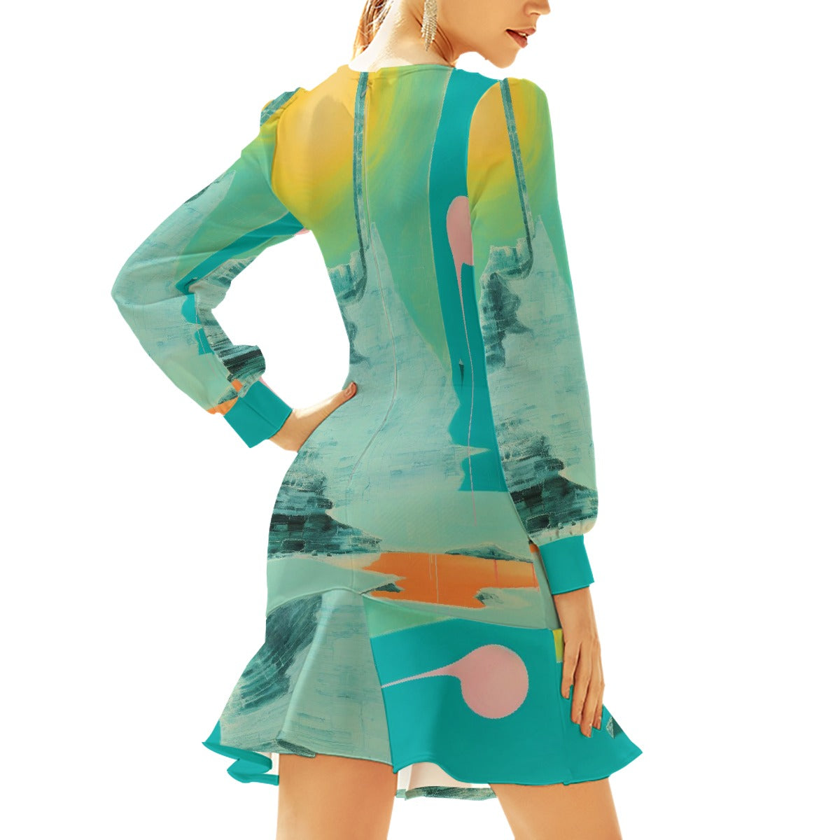 All-Over Print Women's Ruffle Hem Skinny Dress