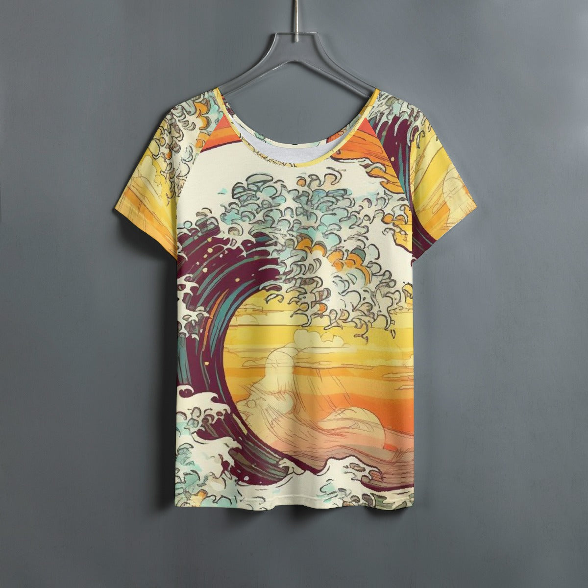 All-Over Print Women's Round Neck T-shirt With Raglan Sleeve