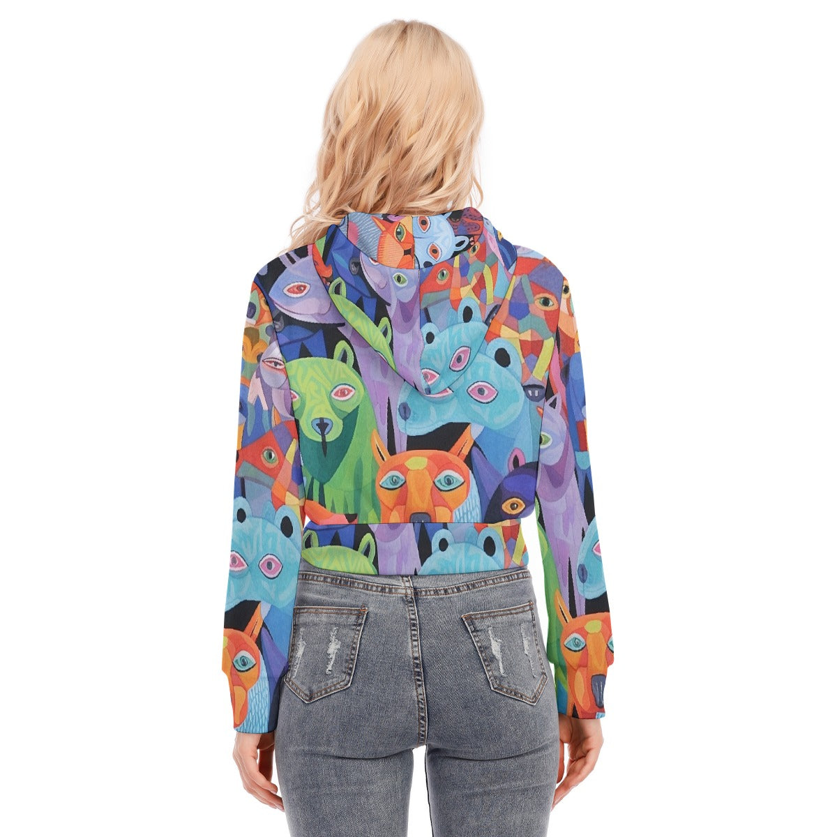 All-Over Print Women's Crop Top Hoodie With Zipper Closure