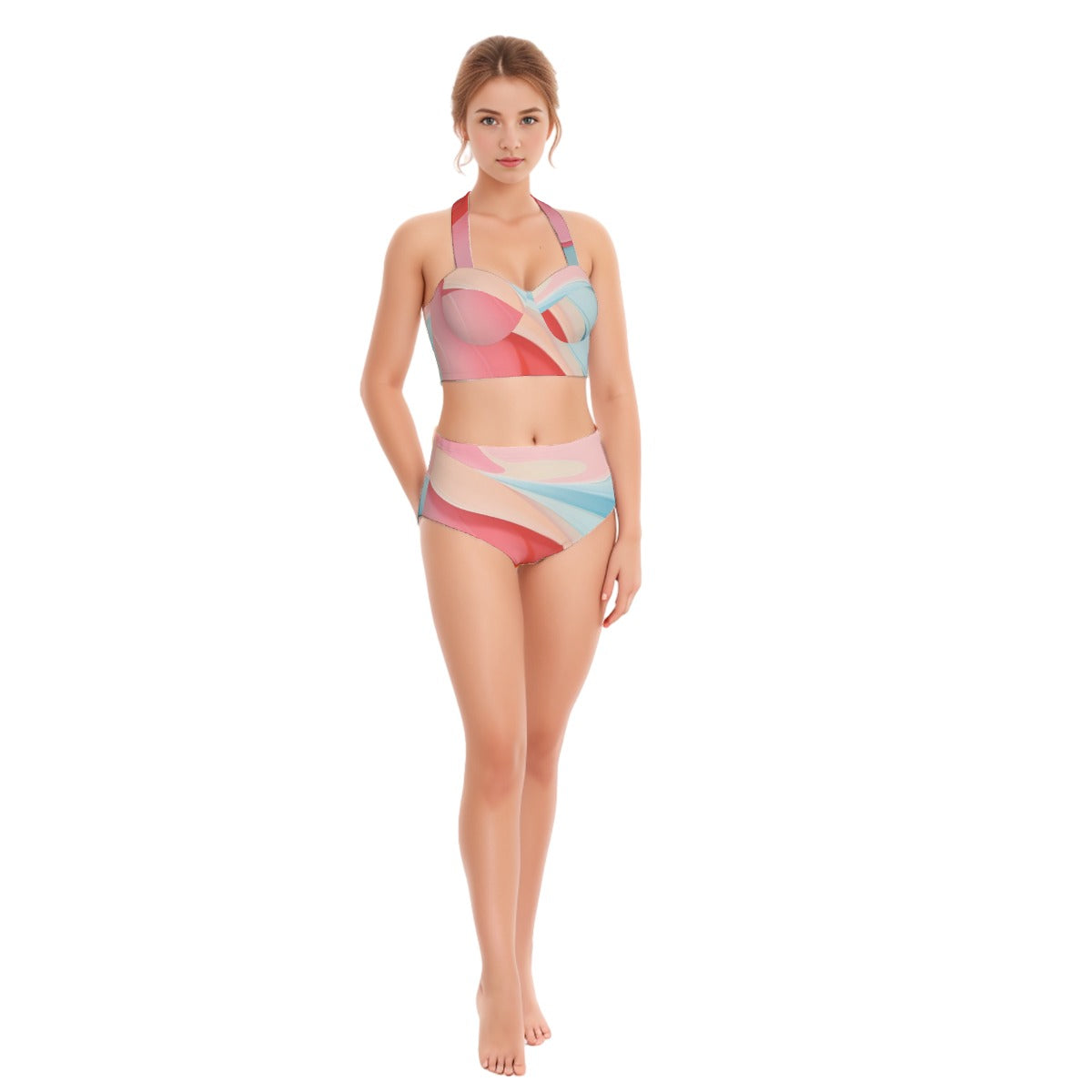 All-Over Print Women's Swimsuit Set With Halter