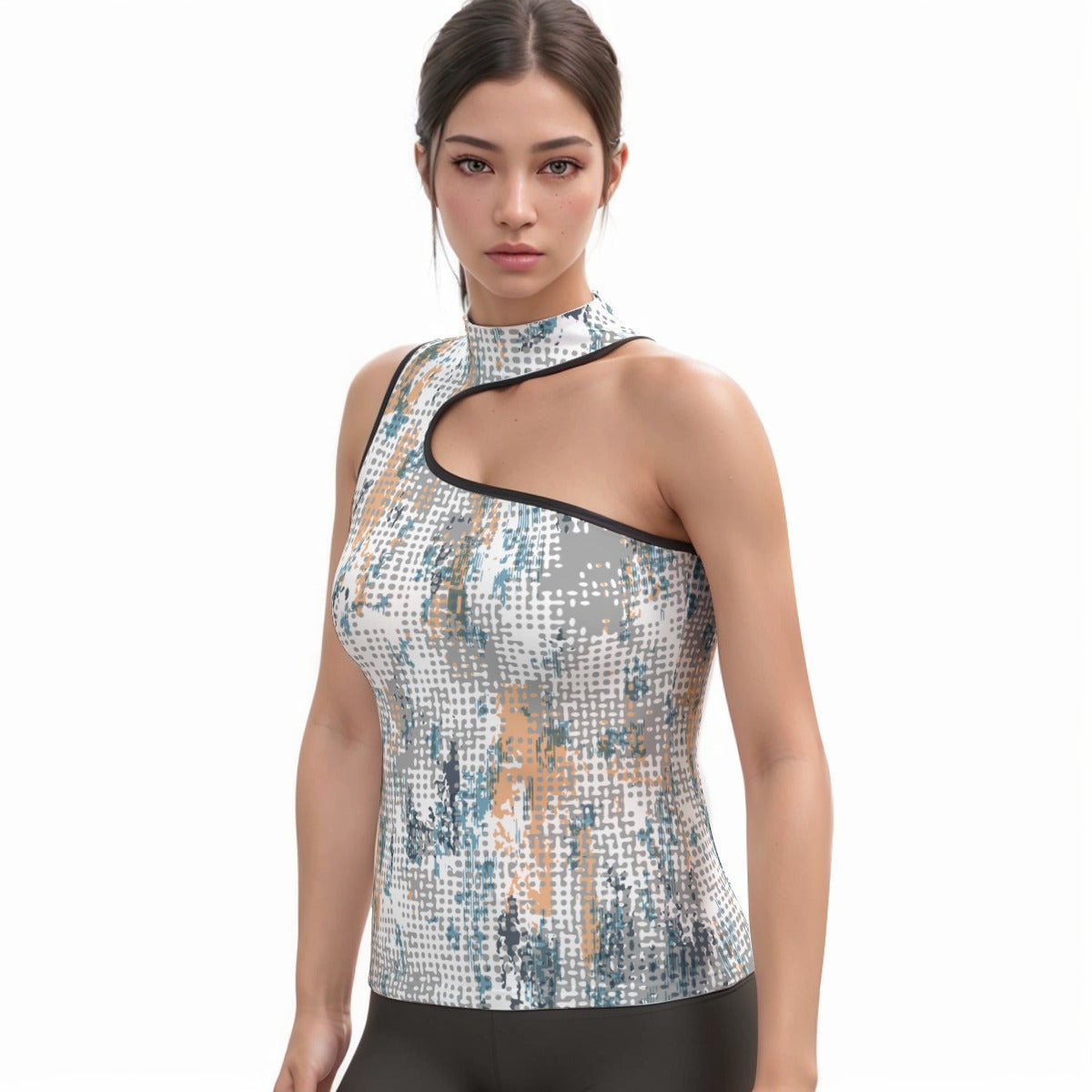 All-Over Print Women's Halter Sleeveless Asymmetrical Tank Top