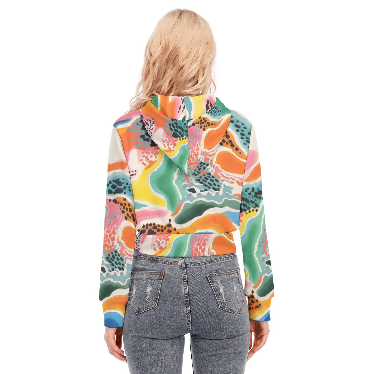All-Over Print Women's Crop Top Hoodie With Zipper Closure
