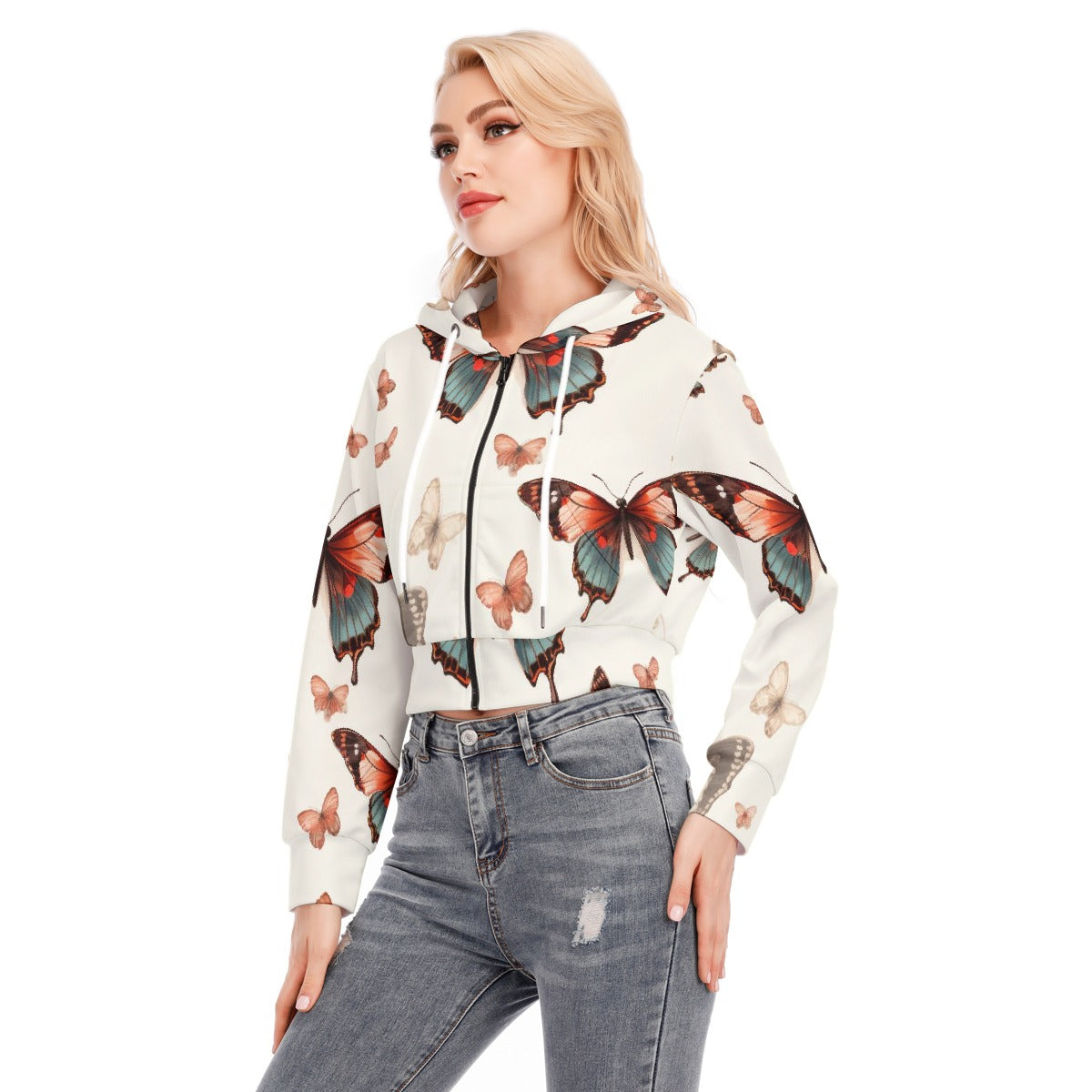 All-Over Print Women's Crop Top Hoodie With Zipper Closure