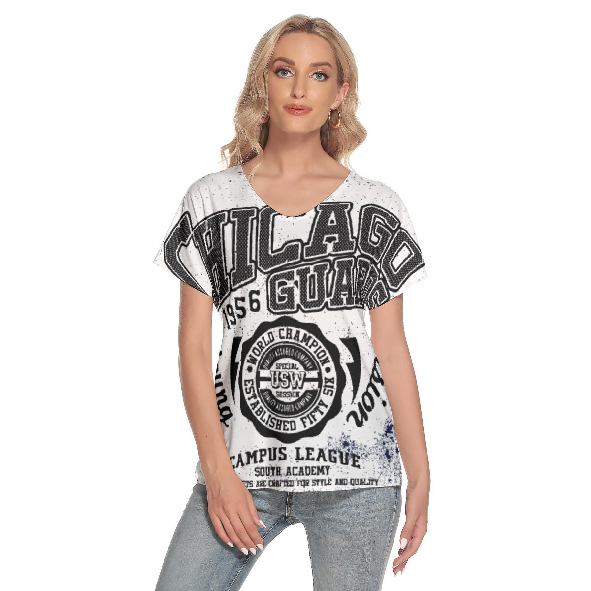All-Over Print Women's Loose V-neck Short Sleeve T-shirt