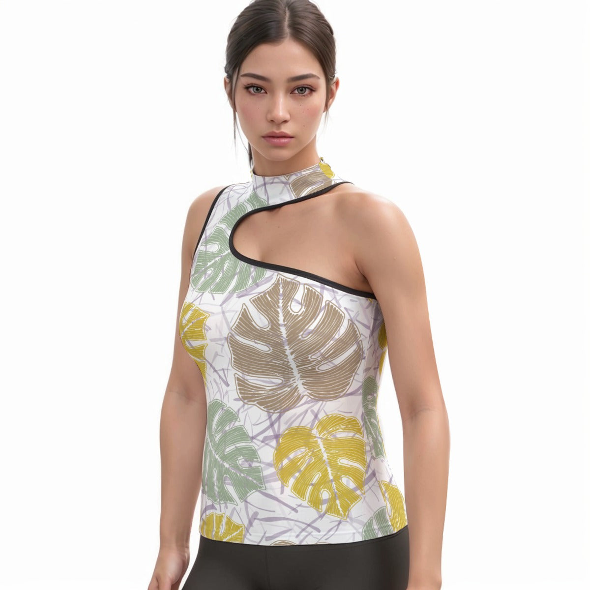 All-Over Print Women's Halter Sleeveless Asymmetrical Tank Top